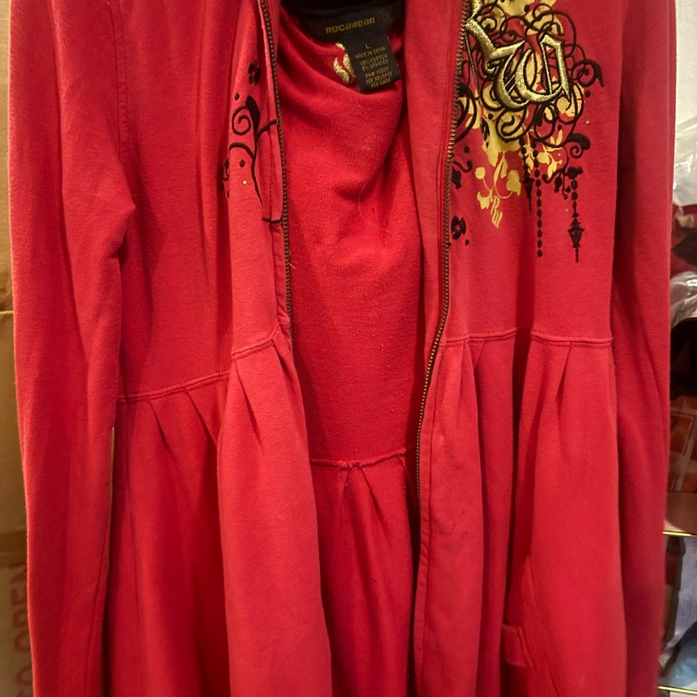 Rocawear Red Zip-Up Hoodie with Gold Graphic